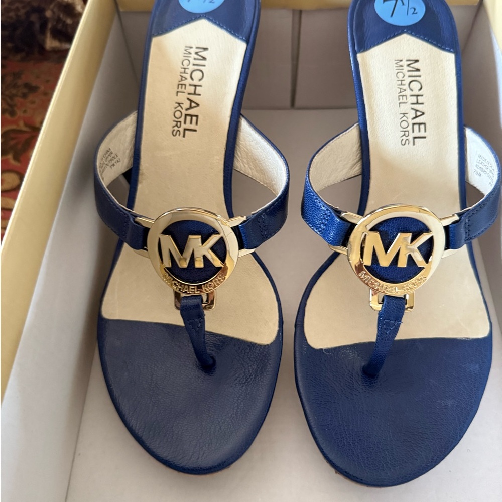 Michael Kors Blue Thong Sandals with Gold Logo